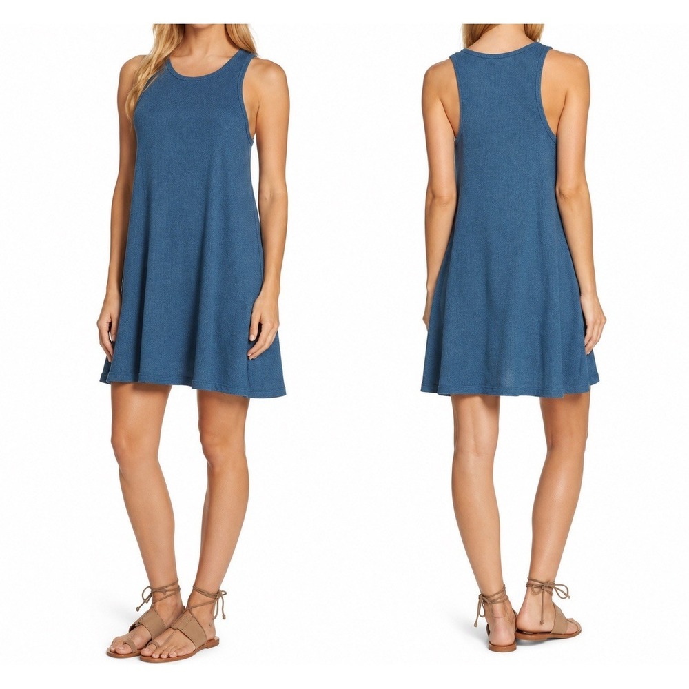 FP Beach Free People Blue Ribbed Swing Tank Dress Sleeveless S/P